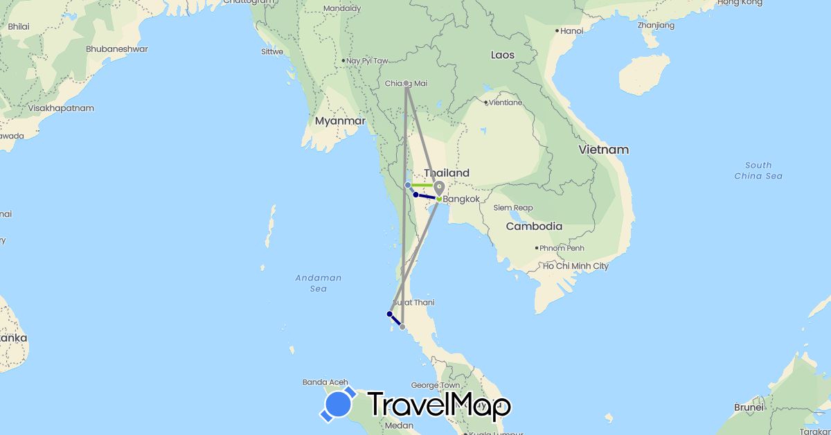 TravelMap itinerary: driving, plane, cycling, electric vehicle in Thailand (Asia)
